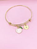 Gold Peach Bracelet, Personalized Initial Gift, Pink Peach, N1236F