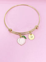 Gold Peach Bracelet, Personalized Initial Gift, Pink Peach, N1236F