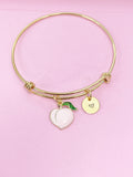 Gold Peach Bracelet, Personalized Initial Gift, Pink Peach, N1236F
