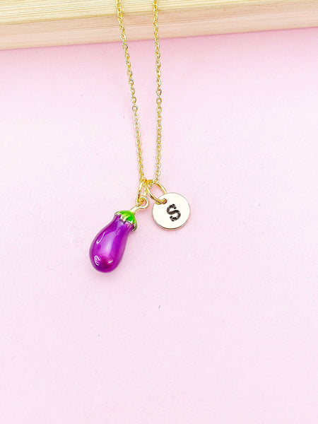 Purple Eggplant Charm Necklace in Gold, N5630