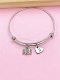 Bookworm Bracelet, Open Book Bracelet, Birthday Gift, Personized Initial Bracelet, N5057