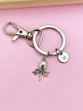 Silver Octopus Keychain, Personalized Initial Charm