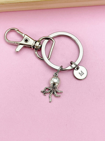 Silver Octopus Charm Keychain, Octopus Charm, Personalized Gift, N1312