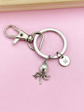 Silver Octopus Keychain, Personalized Initial Charm