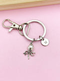 Silver Octopus Keychain, Personalized Initial Charm