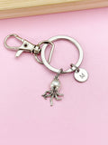 Silver Octopus Keychain, Personalized Initial Charm