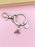 Silver Octopus Keychain, Personalized Initial Charm