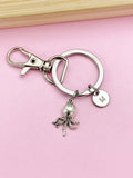 Silver Octopus Keychain, Personalized Initial Charm