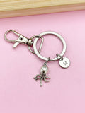 Silver Octopus Keychain, Personalized Initial Charm