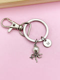 Silver Octopus Keychain, Personalized Initial Charm