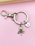 Silver Octopus Keychain, Personalized Initial Charm