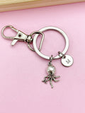 Silver Octopus Keychain, Personalized Initial Charm