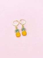 Gold Pineapple Charm Earrings, Green Orange Ananas Earrings, Pineapple Charm, Ananas Charm, Tropical Fruit Food Jewelry, N2685