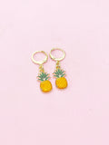 Gold Pineapple Charm Earrings, Green Orange Ananas Earrings, Pineapple Charm, Ananas Charm, Tropical Fruit Food Jewelry, N2685