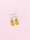 Gold Pineapple Charm Earrings, Green Orange Ananas Earrings, Pineapple Charm, Ananas Charm, Tropical Fruit Food Jewelry, N2685