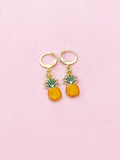 Gold Pineapple Charm Earrings, Green Orange Ananas Earrings, Pineapple Charm, Ananas Charm, Tropical Fruit Food Jewelry, N2685