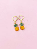 Gold Pineapple Charm Earrings, Green Orange Ananas Earrings, Pineapple Charm, Ananas Charm, Tropical Fruit Food Jewelry, N2685