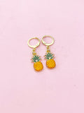 Gold Pineapple Charm Earrings, Green Orange Ananas Earrings, Pineapple Charm, Ananas Charm, Tropical Fruit Food Jewelry, N2685