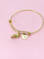 Gold Cute Toilet Charm Bracelet Bangle, Toilet Charms, Toilet Pendants, Plumber Gifts, Personalized Gift, N467A