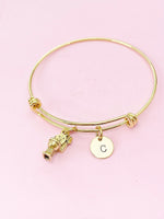 Gold Cute Toilet Charm Bracelet Bangle, Toilet Charms, Toilet Pendants, Plumber Gifts, Personalized Gift, N467A