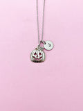 Silver Pumpkin Jack O Lantern, Charm Necklace, Pumpkin Halloween Necklace, N244