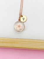 Rose Gold Press Flower Necklace, Japanese Girlfriends Gift, Cherry Blossom, Birthday Present, Personized Initial Necklace N4490