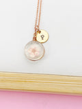 Rose Gold Press Flower Necklace, Japanese Girlfriends Gift, Cherry Blossom, Birthday Present, Personized Initial Necklace N4490