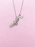 Silver Flying Eagle Charm Necklace, Personalized Initial