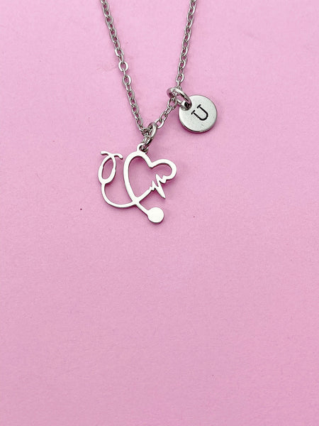 Stethoscope Heart Heartbeat Necklace, Doctor Nurse Medical School Graduation Gift, N5636