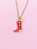 Gold Red Boot Shoe Charm Necklace, N5643