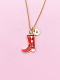 Gold Red Boot Shoe Charm Necklace, N5643