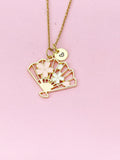 Gold Pink Sakura Folding Fan Charm Necklace, N5646
