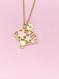 Gold Pink Sakura Folding Fan Charm Necklace, N5646