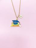 Gold Graduation Cap Book Diploma Tassel Charm Necklace, Bracelet or Keychain Option, N5652