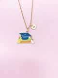 Gold Graduation Cap Book Diploma Tassel Charm Necklace, Bracelet or Keychain Option, N5652