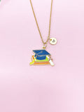 Gold Graduation Cap Book Diploma Tassel Charm Necklace, Bracelet or Keychain Option, N5652
