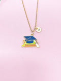 Gold Graduation Cap Book Diploma Tassel Charm Necklace, Bracelet or Keychain Option, N5652