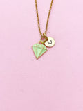 Gold Green Diamond Charm Necklace, Bracelet or Keychain Option, N5654