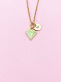 Gold Green Diamond Charm Necklace, Bracelet or Keychain Option, N5654