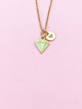 Gold Green Diamond Charm Necklace, Bracelet or Keychain Option, N5654