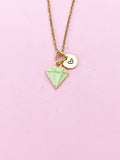 Gold Green Diamond Charm Necklace, Bracelet or Keychain Option, N5654