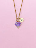 Gold Purple Diamond Charm Necklace, Bracelet or Keychain Option, N5655