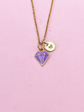 Gold Purple Diamond Charm Necklace, Bracelet or Keychain Option, N5655