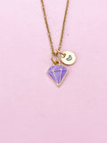 Gold Purple Diamond Charm Necklace, Bracelet or Keychain Option, N5655
