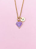 Gold Purple Diamond Charm Necklace, Bracelet or Keychain Option, N5655