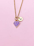 Gold Purple Diamond Charm Necklace, Bracelet or Keychain Option, N5655