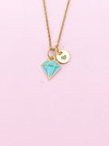 Gold Blue Diamond Charm Necklace, Bracelet or Keychain Option, N5659