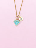 Gold Blue Diamond Charm Necklace, Bracelet or Keychain Option, N5659