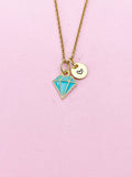 Gold Blue Diamond Charm Necklace, Bracelet or Keychain Option, N5659