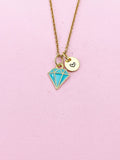 Gold Blue Diamond Charm Necklace, Bracelet or Keychain Option, N5659